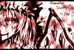  1girl character_name dated flandre_scarlet letterboxed looking_at_viewer monochrome nora_wanko smile solo touhou 
