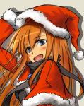  absurdres blue_eyes blush bmh capelet christmas hand_on_hat hat highres orange_hair original santa_costume santa_hat scarf solo 