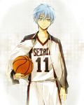  1boy basketball basketball_uniform blue_eyes blue_hair jacket_on_shoulders jiku_(0128hirosi) kuroko_no_basuke kuroko_tetsuya solo sportswear 