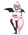  1girl alternate_costume bat_wings boots hat high_heels hyouju_issei midriff navel purple_hair race_queen racequeen red_eyes remilia_scarlet shoes short_hair shorts simple_background smile solo thigh-highs thigh_boots thighhighs touhou umbrella white_background wings 