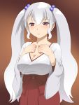  copyright_request grey_hair japanese_clothes long_hair meow_(nekodenki) miko purple_eyes twintails violet_eyes 