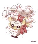  :&lt; blonde_hair boots bow chibi dress drill hair_bow hat hitmontop lily_white long_hair o_o parody pokemon solo spinning touhou upside-down white_background wings yutamaro 