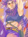  abs armpits ball bola_(weapon) fingerless_gloves gloves jojo_no_kimyou_na_bouken joseph_joestar_(young) midriff nico2gn purple_eyes purple_hair scarf solo tegaki violet_eyes 