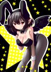  animal_ears black_hair black_wings bowtie breasts bunny_ears bunny_tail bunnysuit cleavage detached_collar fishnet_pantyhose fishnets niyang53 pantyhose pointy_ears rabbit_ears red_eyes shameimaru_aya short_hair solo tail touhou wings wrist_cuffs 