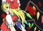  arisa0823 black_background blonde_hair blood colored flandre_scarlet highres lineart red_eyes simple_background smile solo touhou wings 