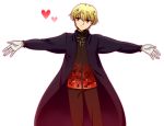  1boy blonde_hair cassock fate/extra fate_(series) gilgamesh gloves heart kotomine_kirei_(cosplay) red_eyes solo sss_f triquetra white_gloves 
