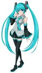  blue_eyes detached_sleeves hatsune_miku highres long_hair looking_at_viewer necktie solo thigh-highs thighhighs twintails very_long_hair vocaloid white_background yuta1147 zettai_ryouiki 