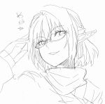  1girl bespectacled face glasses hinomoto_madoka mizuhashi_parsee monochrome pointy_ears sketch solo touhou translated 