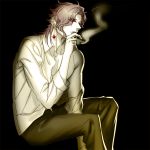  1boy cigarette earrings glowing glowing_eyes jewelry jojo_no_kimyou_na_bouken kakyouin_noriaki pink_hair red_eyes red_hair redhead scar smoking solo xenoc 