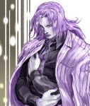  1boy 74-gou_(73-gou) diavolo formal jacket jojo_no_kimyou_na_bouken long_hair necktie purple purple_hair solo suit 