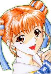  1girl double_bun hair_ribbon horikawa_nanase houkago_ren-ai_club looking_at_viewer open_mouth orange_eyes orange_hair ribbon 