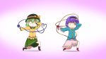  2girls dancing green_hair hanakoori hat kill_me_baby kill_me_dance komeiji_koishi komeiji_satori multiple_girls parody purple_hair third_eye touhou 