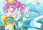  blue_eyes bored bubble crown fish harp head_fins instrument mermaid monster_girl nari_(hoooooolic) open_mouth purple_hair puzzle_&amp;_dragons shell shell_bikini siren_(p&amp;d) solo underwater 