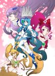  4girls :o blonde_hair blue_eyes blue_hair boots choker cure_blossom cure_marine cure_moonlight cure_sunshine dress earrings flower hair_flower hair_ornament hair_ribbon hanasaki_tsubomi heart heartcatch_precure! highres jewelry kurumi_erika long_hair magical_girl miatsushi midriff multiple_girls myoudouin_itsuki navel pink_eyes pink_hair ponytail precure purple_eyes purple_hair ribbon skirt smile thigh-highs thighhighs tsukikage_yuri twintails violet_eyes white_legwear wrist_cuffs yellow_eyes 