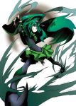  1girl bad_end_march bad_end_precure bodysuit dark_persona dress green_dress green_eyes green_hair long_hair o5o3 ponytail precure skirt smile smile_precure! solo tiara white_background wind 
