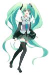  1girl green_eyes green_hair hatsune_miku highres long_hair simple_background solo thigh-highs thighhighs twintails very_long_hair vocaloid white_background xinta 