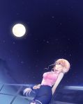  aqua_eyes astraythem bandana bandanna blonde_hair braid cloud full_moon game_cg ginta glasses hair_ornament highres long_hair moon night night_sky railing sakurazuka_natsuki skirt sky solo star star_(sky) starry_sky 