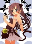  1girl alternate_costume animal_ears bare_shoulders bell brown_eyes cat_ears cat_tail higurashi_kagome inuyasha jingle_bell looking_back lowres short_dress smile solo tail tako_(beex2) 