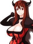  breasts choker cleavage demon_girl horns huge_breasts impossible_clothes long_hair looking_at_viewer maou_(maoyuu) maoyuu_maou_yuusha red_eyes red_hair redhead simple_background solo suesan white_background 