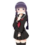  1girl alternate_costume alternate_hairstyle black_legwear blush braid gokou_ruri hair_ornament hairclip highres long_hair mole ore_no_imouto_ga_konna_ni_kawaii_wake_ga_nai purple_eyes purple_hair school_uniform skirt solo suzumeko thigh-highs thighhighs twin_braids twintails violet_eyes zettai_ryouiki 