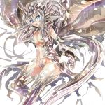  1girl artist_request blue_eyes breasts capcom character_request claws cleavage highres kushala_daora long_hair midriff monster_girl monster_hunter monster_hunter_2 personification scales side_ponytail solo tail umitsuki wings 