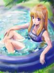  1girl blonde_hair gride highres long_hair original purple_eyes school_swimsuit submerged swimsuit violet_eyes wading_pool 
