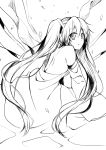  1girl absurdres hatsune_miku highres long_hair looking_at_viewer monochrome smile solo very_long_hair vocaloid xinta 