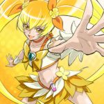  1girl blonde_hair choker cure_sunshine heart heartcatch_precure! hisu long_hair looking_at_viewer magical_girl midriff myoudouin_itsuki navel open_mouth precure skirt smile solo twintails yellow_eyes 