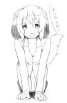  1girl animal_ears flat_chest majima_yuki monochrome open_mouth original short_hair simple_background solo tail white_background 