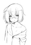 1girl flat_chest glasses looking_at_viewer majima_yuki monochrome original short_hair simple_background solo white_background 