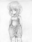  chibi ghost_in_the_shell kusanagi_motoko monochrome one-piece_swimsuit pareo sarong sketch solo swimsuit traditional_media womu 