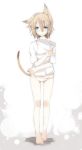  1girl animal_ears brown_hair cat_ears cat_tail looking_at_viewer majima_yuki original panties simple_background solo tail underwear white_background 