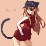  1girl animal_hat badge blue_eyes bottomless button_badge cat_hat cat_tail evangelion:_3.0_you_can_(not)_redo eyepatch hands_in_pockets hat jacket long_hair maruki_(punchiki) neon_genesis_evangelion orange_hair rebuild_of_evangelion shikinami_asuka_langley solo soryu_asuka_langley souryuu_asuka_langley tail track_jacket 