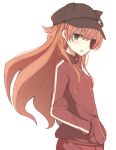  1girl baibai08 blue_eyes evangelion:_3.0_you_can_(not)_redo eyepatch hand_in_pocket hat long_hair neon_genesis_evangelion orange_hair rebuild_of_evangelion shikinami_asuka_langley solo soryu_asuka_langley souryuu_asuka_langley track_jacket 