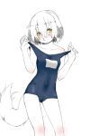  1girl animal_ears blush majima_yuki original school_swimsuit short_hair simple_background solo swimsuit tail white_background yellow_eyes 