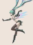 1girl boots closed_eyes elbow_gloves eyes_closed fingerless_gloves floating_hair gloves green_hair hatsune_miku long_hair midriff mono2501 simple_background solo thigh-highs thighhighs twintails vocaloid 