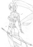  graphite_(medium) leafa long_hair mijinnko monochrome sword sword_art_online traditional_media weapon 