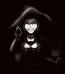  1girl breasts bust cleavage grin idora_(rsgamers0927) monochrome original smile solo witch 