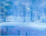  fog forest landscape nature no_humans original reflection river scenery snow traditional_media tsuru watercolor_(medium) 