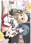  2girls bare_legs bed blonde_hair blue_hair brown_eyes furutani_himawari goyacchi hair_ornament hairband hairclip long_hair multiple_girls oomuro_sakurako panties school_uniform tissue tissue_box underwear white_panties yellow_eyes yuru_yuri 