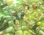  1girl 5boys auruo_bossard black_hair blonde_hair book boots brown_hair erd_gin eren_jaeger gunter_shulz lying multiple_boys petra_ral rivaille shingeki_no_kyojin short_hair sleeping thigh_strap yappo_(point71) 