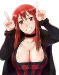  1girl breasts choker cleavage grin horns_pose large_breasts long_hair looking_at_viewer maou_(maoyuu) maoyuu_maou_yuusha pennel red_eyes red_hair redhead smile solo 