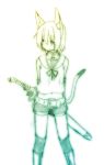  1girl animal_ears cat_ears cat_tail copyright_request highres majima_yuki monochrome short_hair simple_background smile solo sword tail weapon white_background 