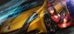  :o black_hair blue_eyes car citron computer highres laptop lm7_(op-center) long_hair looking_at_viewer macintosh motor_vehicle open_mouth original red_legwear renault renault_glasses sitting solo thigh-highs thighhighs vehicle 