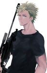  1boy blonde_hair blue_eyes gun highres jormungand kogitetuosero lutz rifle scar sniper_rifle solo weapon white_background 