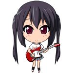  1girl :&gt; black_hair brown_eyes chibi fuji_(eigi) icon k-on! long_hair lowres nakano_azusa no_nose pleated_skirt simple_background skirt solo twintails white_background 