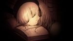  1girl bangs blonde_hair blunt_bangs book dark face gosick hairband kuresu_(alice-pma) light_smile long_hair monochrome open_book sepia sleeping smile solo victorica_de_blois 