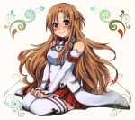  1girl asuna_(sao) bare_shoulders breastplate brown_eyes brown_hair detached_sleeves long_hair sakura6480 sitting solo sword_art_online thigh-highs thighhighs wariza white_legwear yuuki_asuna 