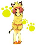  1girl blush breasts cat_tail looking_at_viewer meowth paw_print pokemon simple_background solo sssa-ron tail white_background 