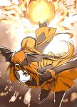  1girl bad_end_precure bad_end_sunny bat_wings bodysuit dark_persona errant fingerless_gloves fireball flame gloves long_hair orange_eyes orange_hair precure skirt smile_precure! solo tiara wings 